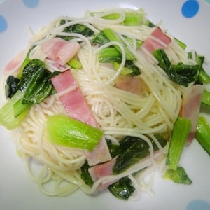 ベーコンと小松菜の焼きそうめん